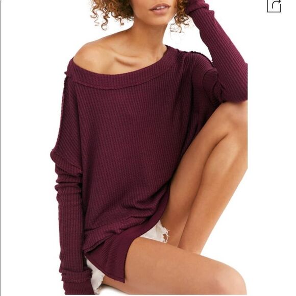 NWT Free People North Shore Thermal Knit Tunic Top In Burgundy - Picture 3 of 6